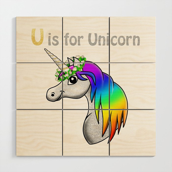  U is for Unicorn - wood wall art